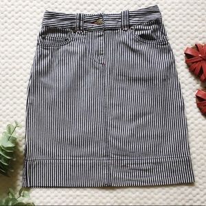 Boden Navy Blue and White Striped Denim Skirt